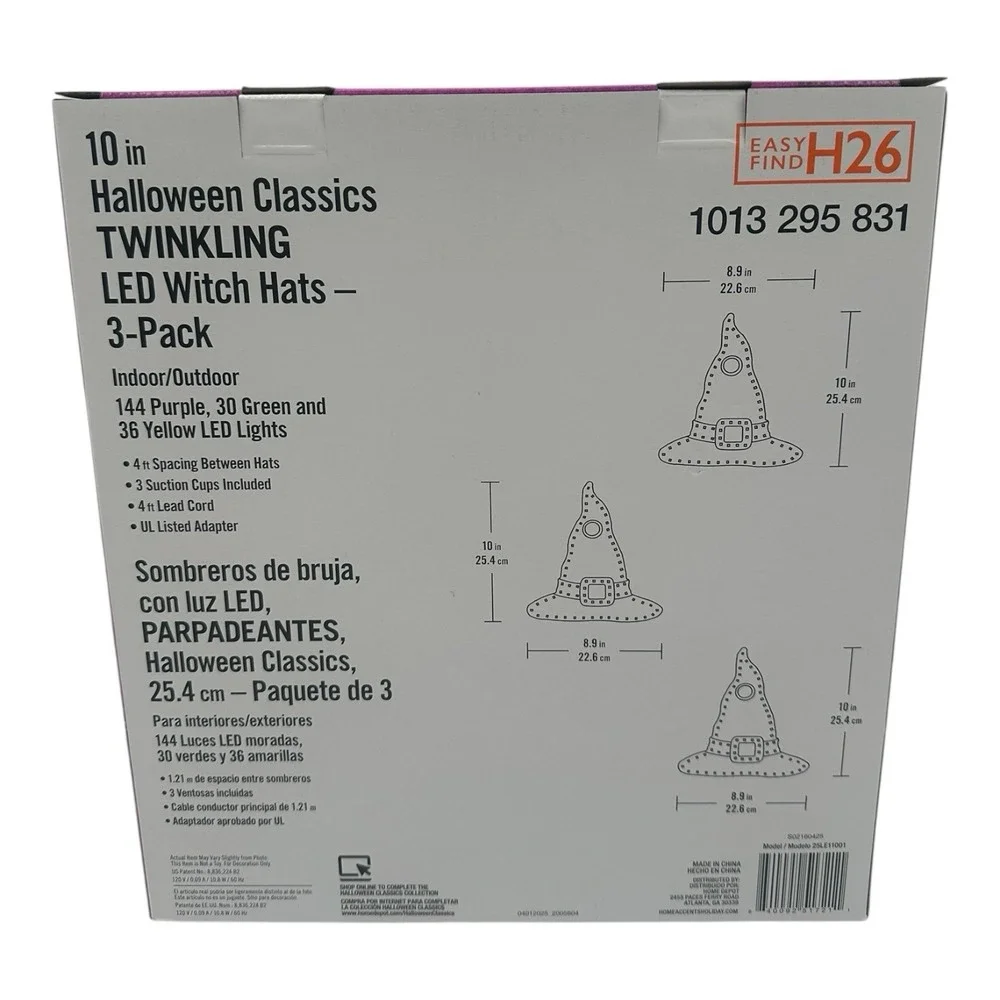 Home Accents Halloween Classics Twinkling LED Witch Hats 3-Pack Brand New 10